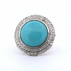 Bague Art Déco or jaune turquoise diamants