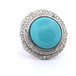 Bague Art Déco or jaune turquoise diamants