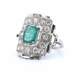 Bague Art Déco or émeraude diamants