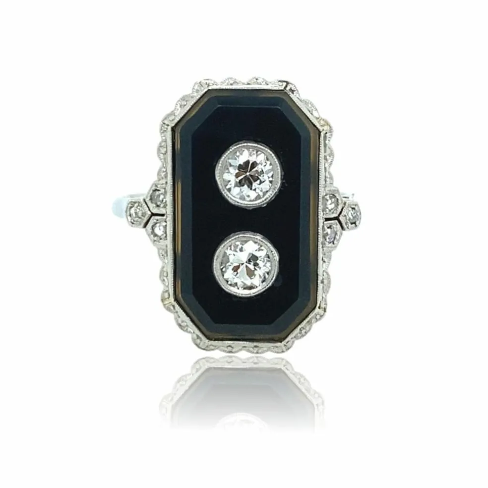 Bague Art Déco Or Onyx et Diamants