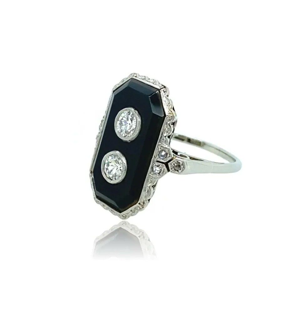 Bague Art Déco Or Onyx et Diamants