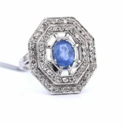 Bague Art Déco or saphir diamants