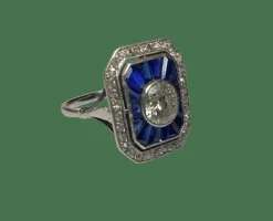Bague art déco or, saphirs et diamants