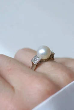 Bague Art Déco Perle et Diamants