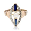 Bague art déco perle saphirs 2 ors