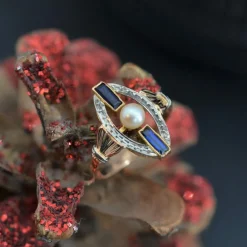 Bague art déco perle saphirs 2 ors