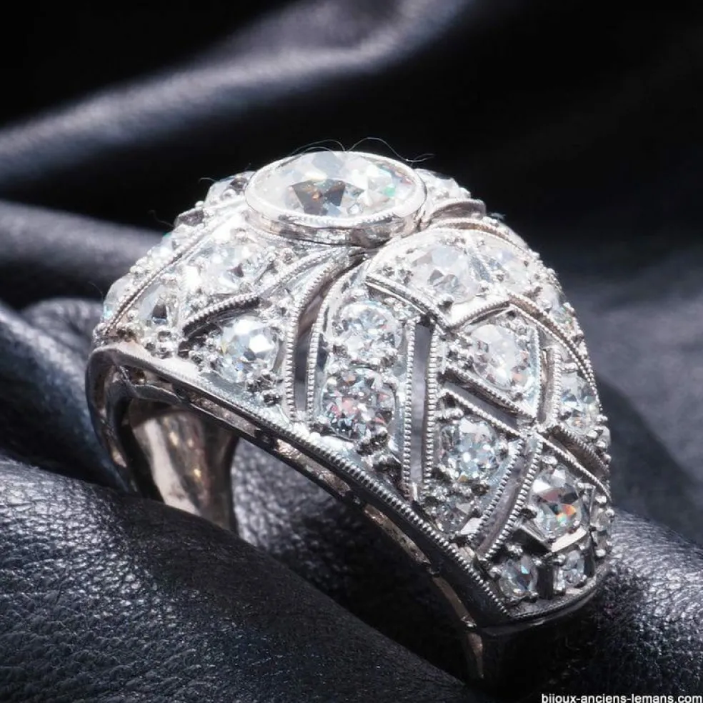 bague art déco platine diamants