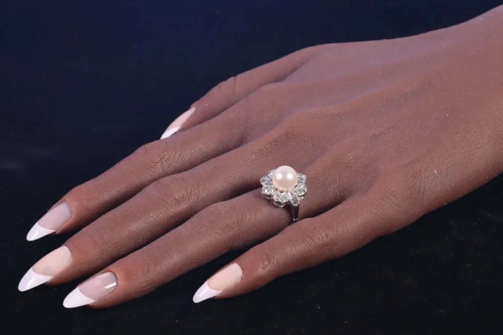Bague Art Déco platine diamant perle