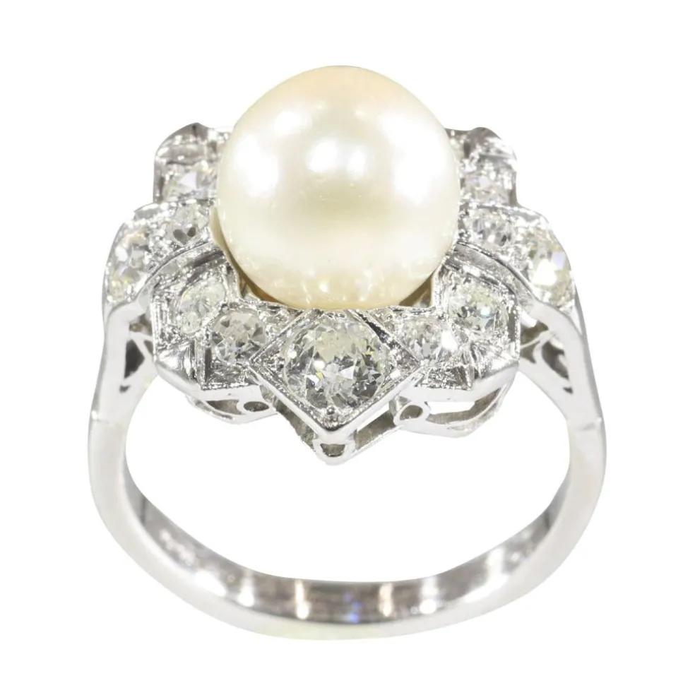 Bague Art Déco platine diamant perle