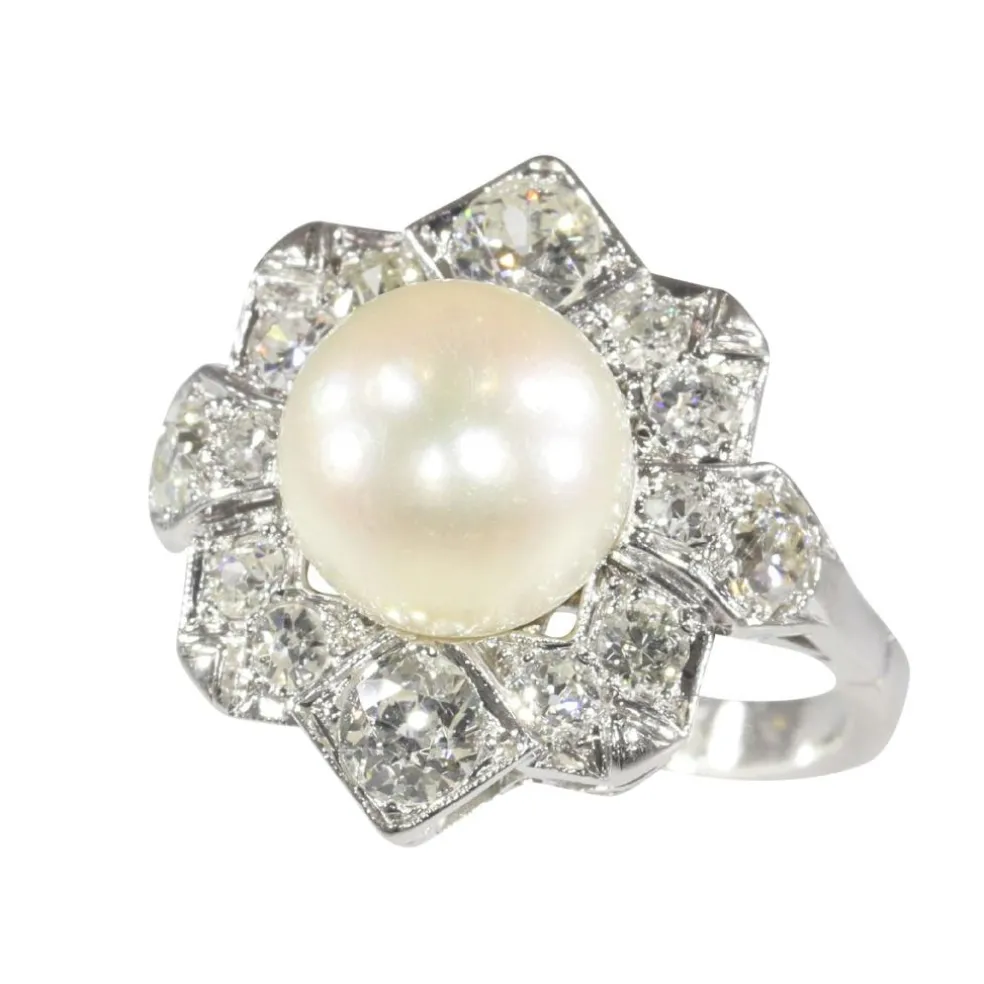 Bague Art Déco platine diamant perle