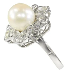 Bague Art Déco platine diamant perle