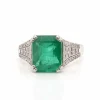 Bague Art Déco Platine Emeraude Diamants