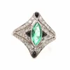 Bague Art Déco Platine Emeraude Saphirs Diamants