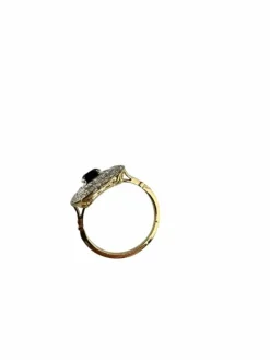 Bague Art Déco platine, or, saphir et diamants