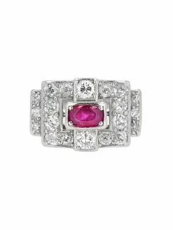 Bague art déco platine rubis diamants