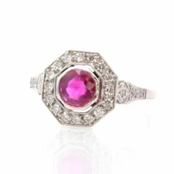 Bague art déco platine rubis et diamants