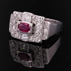 Bague art déco platine rubis diamants
