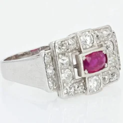 Bague art déco platine rubis diamants