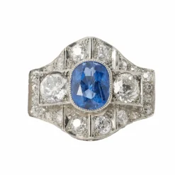 Bague Art Déco platine, saphir, diamants