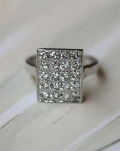 Bague Art Déco Rectangle Or Blanc et Diamants