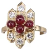 Bague Art Déco Rubis Cabochon et Diamants en or jaune