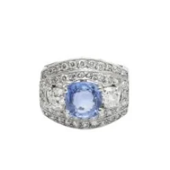 Bague Art Déco saphir Ceylan naturel entourage diamants or gris