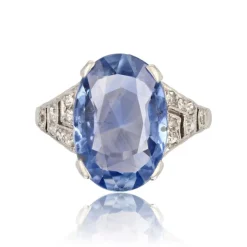 Bague Art Déco saphir de Ceylan et diamants