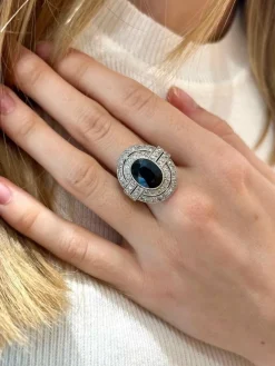 Bague Art Déco saphir et diamants platine