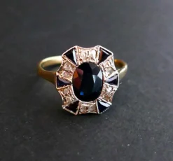 Bague Art Déco Saphir et Diamants