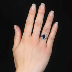 Bague art déco saphirs diamants navette