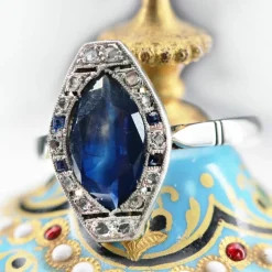 Bague art déco saphirs diamants navette