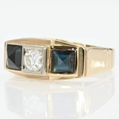 Bague art déco saphirs et diamants en jarretière