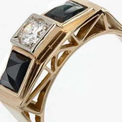 Bague art déco saphirs et diamants en jarretière
