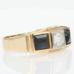 Bague art déco saphirs et diamants en jarretière