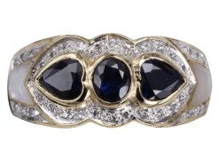Bague Art déco Saphirs, Perle et Diamants en or jaune