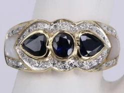 Bague Art déco Saphirs, Perle et Diamants en or jaune