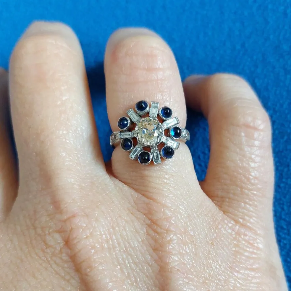Bague Art Déco STELLA diamants et saphirs