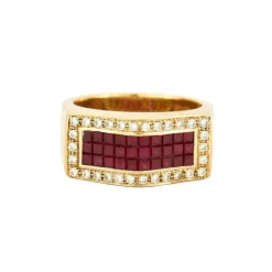 Bague art déco tank or jaune et rubis