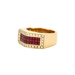 Bague art déco tank or jaune et rubis