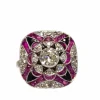 Bague Art Déco vintage en platine avec diamants, rubis et onyx