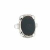 Bague Art Déco Vintage Jaspe Sanguin en Or Blanc Filigrané
