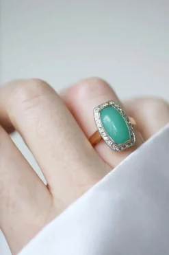 Bague Art Deco chrysoprase diamants