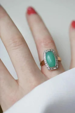 Bague Art Deco chrysoprase diamants