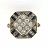 Bague Art Deco, diamants & saphirs calibrés