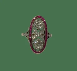BAGUE ART DECO DIAMANTS RUBIS