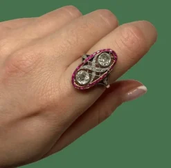 BAGUE ART DECO DIAMANTS RUBIS