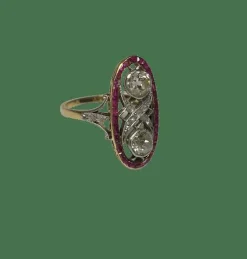 BAGUE ART DECO DIAMANTS RUBIS
