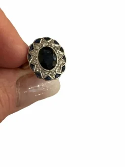 Bague Art Deco en Or, Platine, Saphir et Diamants