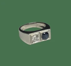 BAGUE ART DECO JONC PLATINE DIAMANT SAPHIR