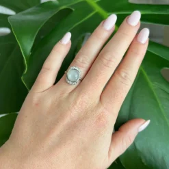Bague Art Deco Or blanc Pierre de Lune Diamants